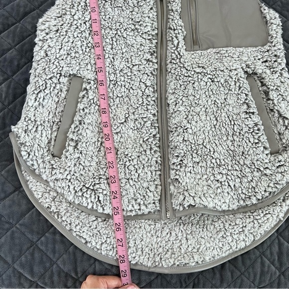 Abercrombie & Fitch Vest Women Small Sherpa Fleece Jacket Gray Leather Pocket - Picture 5 of 8